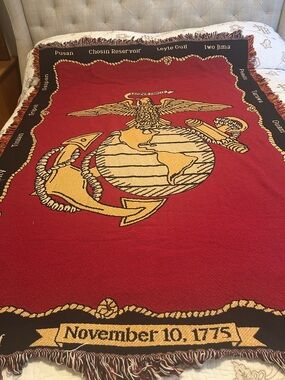 USMC Emblem Woven Throw Blanket in Red and Gold 47 X 64 inches